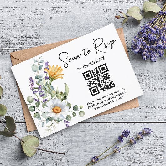 waterverf wilde bloemen qr code bruiloft trendy ch RSVP kaartje