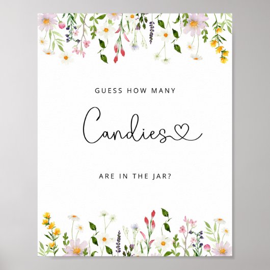 Waterverf wilde bloemen raden hoeveel snoepjes poster (Voorkant)