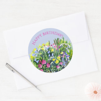 Waterverf wilde bloemen ronde sticker