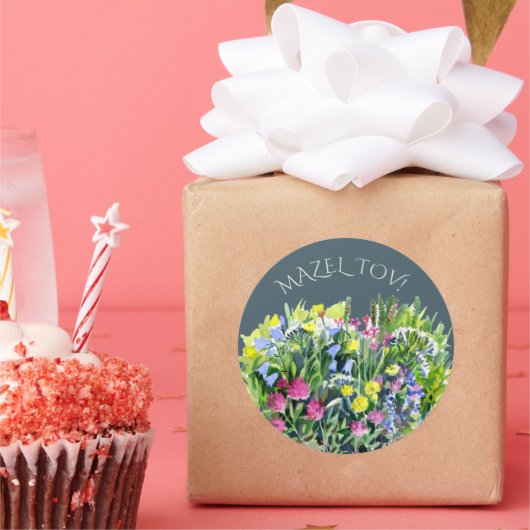 Waterverf wilde bloemen ronde sticker (Feest)
