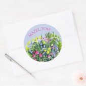 Waterverf wilde bloemen ronde sticker (Envelop)