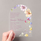 waterverf wilde bloemen roze script afstuderen acryl uitnodigingen (Insitu (Draagbaar))