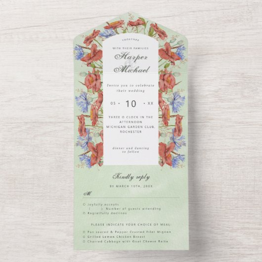 Waterverf wilde bloemen rsvp maakte bruiloft alle  all in one uitnodiging (Binnen)