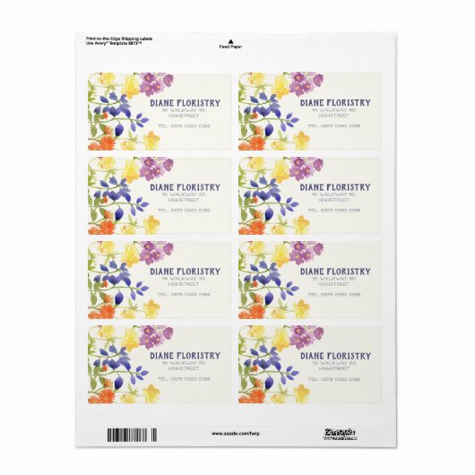 Waterverf Wilde bloemen schilderen Etiket (Full Sheet)