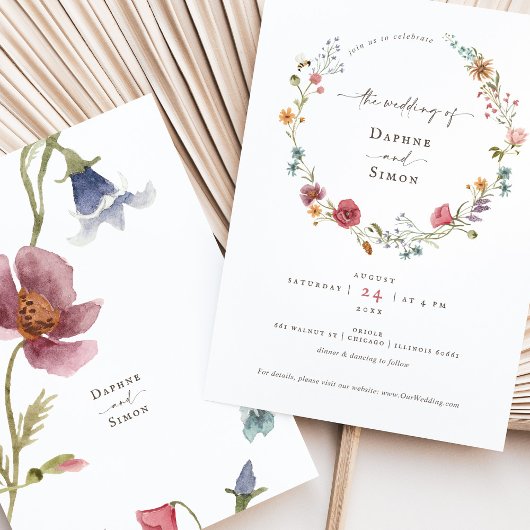 Waterverf Wilde Bloemen Script Uitnodiging