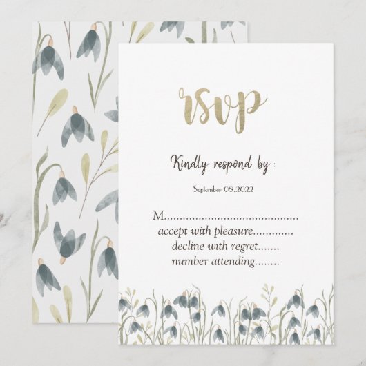 Waterverf Wilde bloemen Snowdruppels RSVP Kaart (Voorkant / Achterkant)