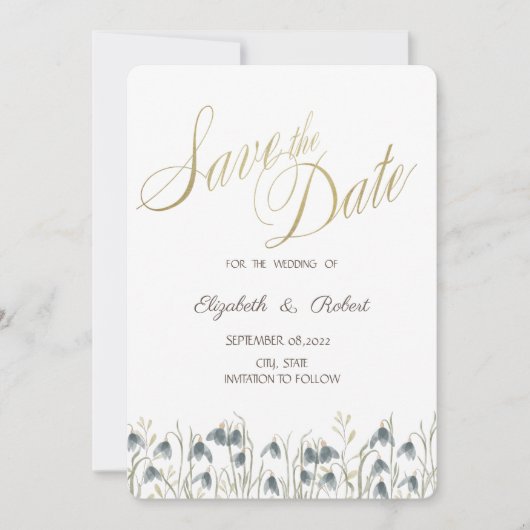 Waterverf Wilde bloemen Snowdruppels sparen de Dat Save The Date (Voorkant)