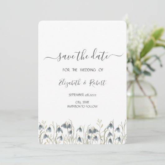 Waterverf Wilde bloemen Snowdruppels sparen de Dat Save The Date (Staand voorkant)
