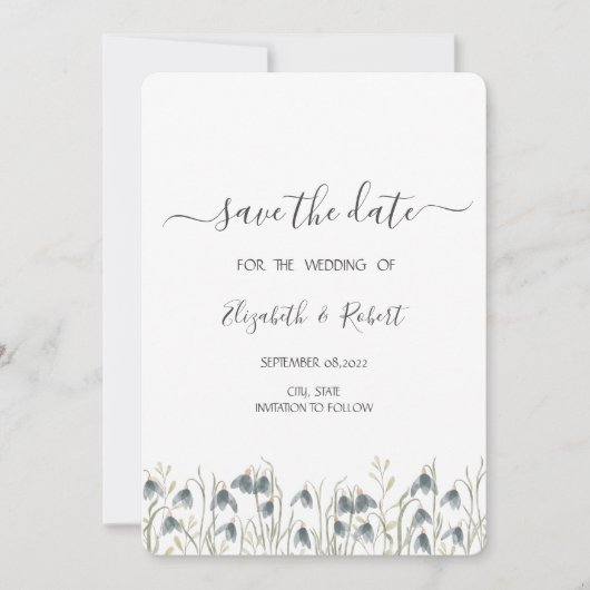 Waterverf Wilde bloemen Snowdruppels sparen de Dat Save The Date (Voorkant)
