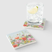 Waterverf wilde bloemen stenen onderzetter (Zijkant)