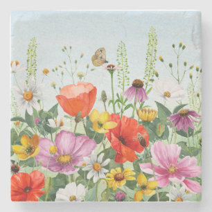 Waterverf wilde bloemen stenen onderzetter