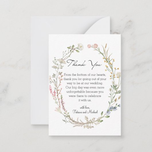 waterverf wilde bloemen stijlvolle bruiloft dank u notitiekaartje (Voorkant)