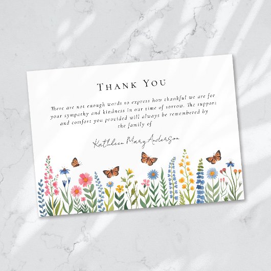 Waterverf wilde bloemen sympathie begrafenis bedankkaart