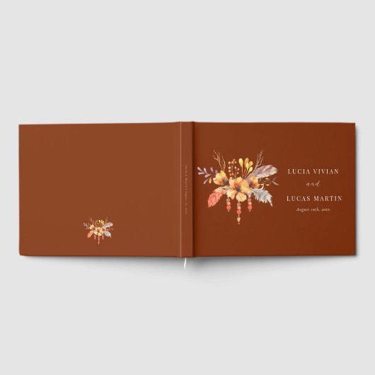 Waterverf Wilde Bloemen Terracotta Bruiloft Gastenboek (Volledig)
