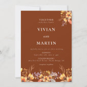 Waterverf Wilde Bloemen Terracotta Bruiloft Kaart (Voorkant)