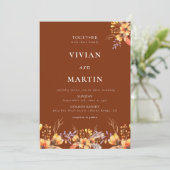 Waterverf Wilde Bloemen Terracotta Bruiloft Kaart (Staand voorkant)