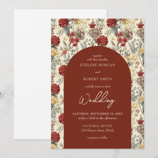 Waterverf wilde bloemen terracotta ivoren boog kaart (Voorkant / Achterkant)