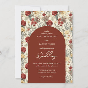 Waterverf wilde bloemen terracotta ivoren boog kaart