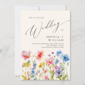 Waterverf Wilde Bloemen Trouwfoto QR code Kaart (Voorkant)