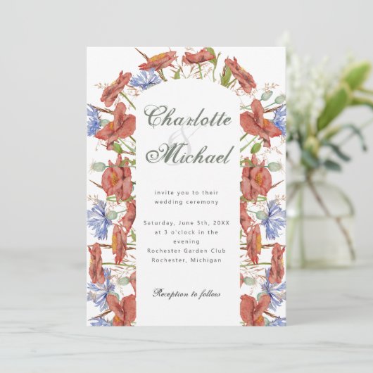 Waterverf wilde bloemen trouwuitnodiging kaart (Staand voorkant)