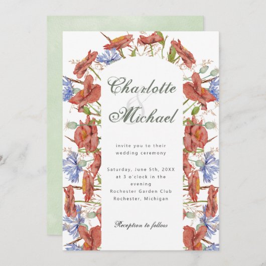 Waterverf wilde bloemen trouwuitnodiging kaart (Voorkant / Achterkant)