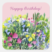Waterverf wilde bloemen vierkante sticker (Voorkant)