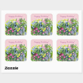 Waterverf wilde bloemen vierkante sticker (Vel)