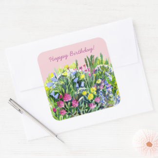 Waterverf wilde bloemen vierkante sticker