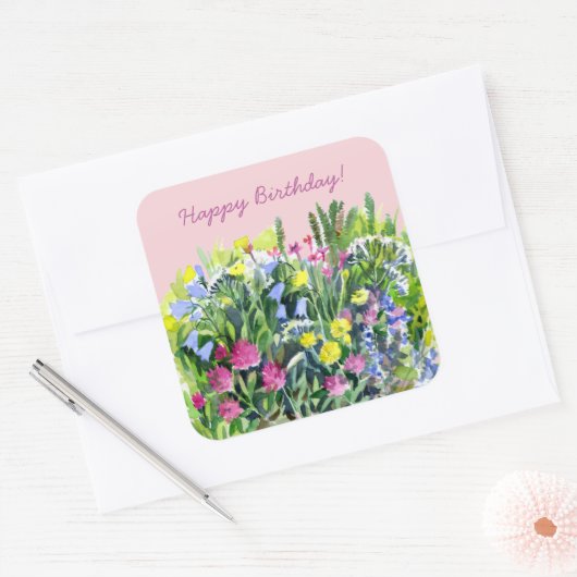 Waterverf wilde bloemen vierkante sticker (Envelop)