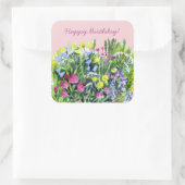Waterverf wilde bloemen vierkante sticker (Tas)