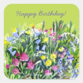 Waterverf wilde bloemen vierkante sticker (Voorkant)