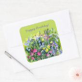 Waterverf wilde bloemen vierkante sticker (Envelop)