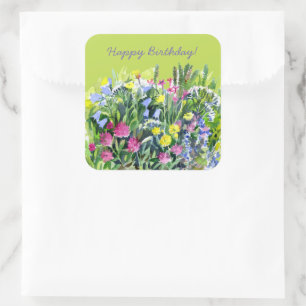Waterverf wilde bloemen vierkante sticker