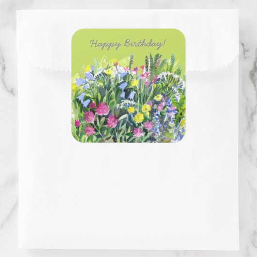 Waterverf wilde bloemen vierkante sticker (Tas)