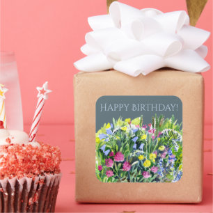 Waterverf wilde bloemen vierkante sticker