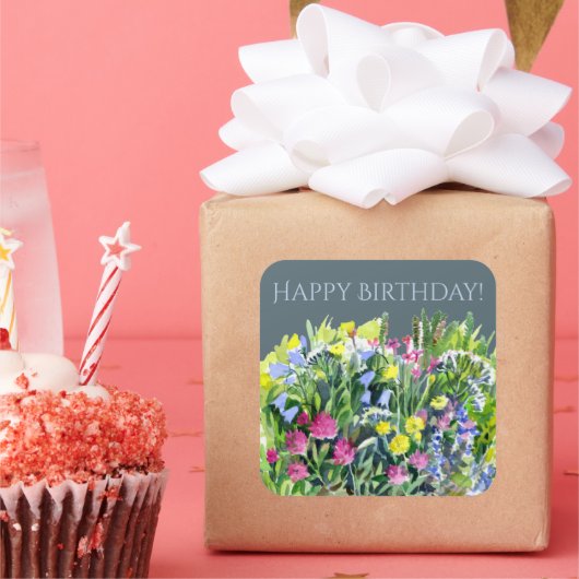 Waterverf wilde bloemen vierkante sticker (Feest)