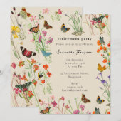 Waterverf wilde bloemen vlinders pensioen kaart (Voorkant / Achterkant)