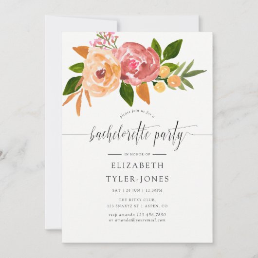 Waterverf wilde bloemen vrijgezellenfeest uitnodig kaart (Voorkant)