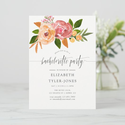 Waterverf wilde bloemen vrijgezellenfeest uitnodig kaart (Staand voorkant)