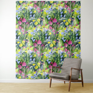 Waterverf wilde bloemen wandkleed