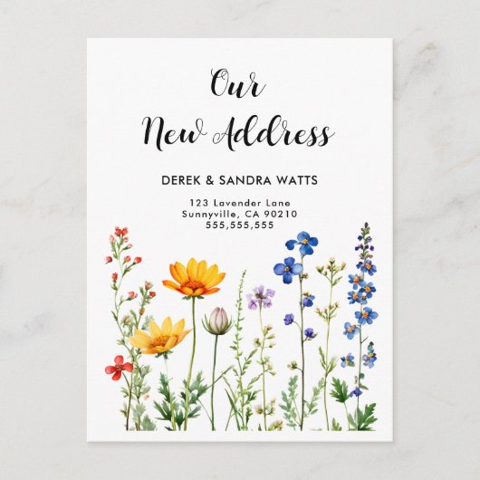Waterverf wilde bloemen | We zijn verhuisd van ver Aankondigingskaart (Voorkant)