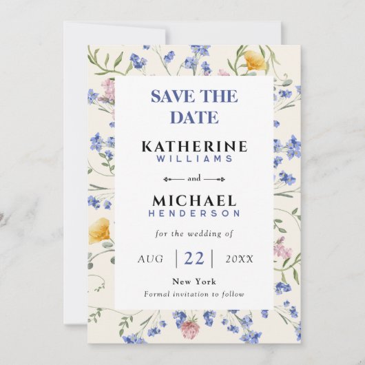 Waterverf wilde bloemen weide Trouwen  Save The Date (Voorkant)