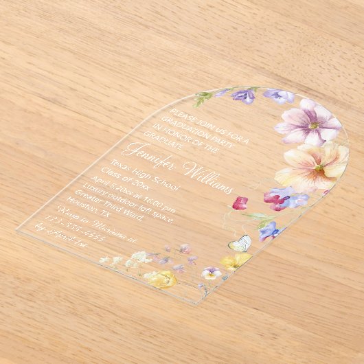 waterverf wilde bloemen wit script afstuderen acryl uitnodigingen (Laagn)