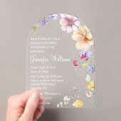 waterverf wilde bloemen wit script afstuderen acryl uitnodigingen (Insitu (Draagbaar))