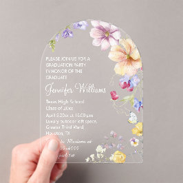 waterverf wilde bloemen wit script afstuderen acryl uitnodigingen