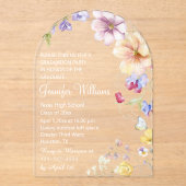 waterverf wilde bloemen wit script afstuderen acryl uitnodigingen (Voorkant)