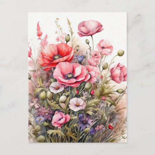Waterverf Wilde Bloemen Zomerweide  Briefkaart (Voorkant)