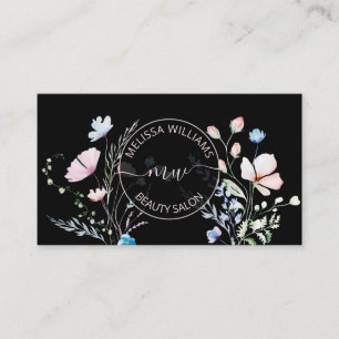 Waterverf Wilde Bloemen Zwart Mauve Visitekaartje