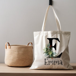 Waterverf wilde bloemen zwarte letter tote bag
