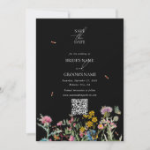 Waterverf wilde bloementuin bruiloft Zwart Boho Save The Date (Voorkant)
